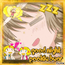 a picture of a girl with the words goodnight pootie bear on it