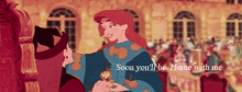 a couple of cartoon characters standing next to each other with the words " soon you 'll be home with me "