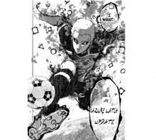 a black and white drawing of a soccer player with the words i want an azure latch update on the bottom