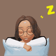 a cartoon girl is sleeping on a pillow with the letter z above her