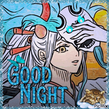 a picture of a woman with the words good night