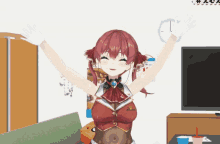 a cartoon character with red hair and white gloves