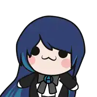 a cartoon drawing of a girl with blue hair and a bow tie