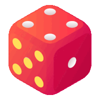 a red dice with white dots and yellow dots has a hole in the middle