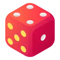 a red dice with white dots and yellow dots has a hole in the middle