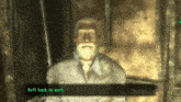 a man in a video game says " well back to work " at the bottom of the screen