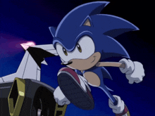 a cartoon of sonic the hedgehog running with a jet in the background