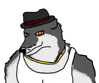 a drawing of a wolf wearing a fedora