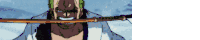 a man is holding a sword in his mouth in a cartoon .