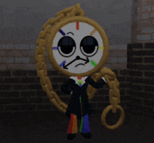 a cartoon character with a clock on his head and a chain around his neck