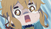 a close up of a cartoon character with tears coming out of her eyes