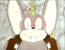a close up of a cartoon rabbit with a mohawk on its head