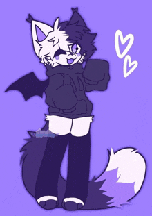 a drawing of a furry character with a bat wing and a purple background