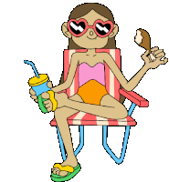 Happy Girl Eats Chicken Drumstick In Beach Chair Sticker - Mariby The Sea Eating Chicken Soda Stickers