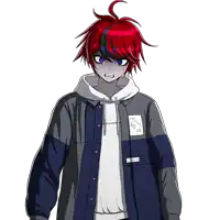 a drawing of a person with red hair and a jacket that says ig
