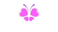 a pink and purple butterfly with hearts on its wings on a white background
