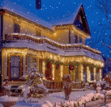 lights snow christmas house