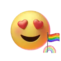 an emoji with heart shaped eyes and a rainbow flag