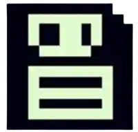 a glow in the dark icon of a floppy disk on a black background .