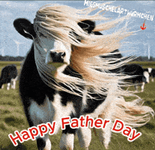a picture of a cow with its hair blowing in the wind and the caption happy father day