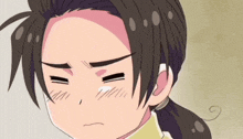 a drawing of a boy with a ponytail making a funny face
