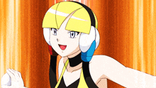 a cartoon character wearing headphones and a yellow top