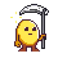 a pixel art illustration of a yellow smiley face with a serious expression .