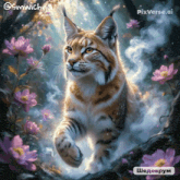 a painting of a lynx surrounded by purple flowers by pixverse.ai