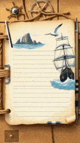 a piece of paper with a sailboat on it