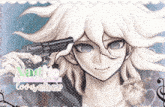 a drawing of a man holding a gun to his head with the name nagi on the bottom