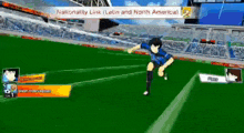 a soccer game is being played on a stadium with a banner that says nationality link latin and north america