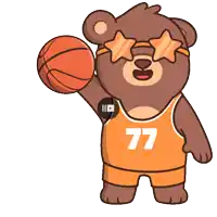 a teddy bear wearing sunglasses and a jersey with the number 77 on it