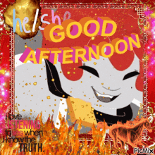 a picture of a cartoon character with the words he / she good afternoon