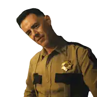 a man in a sheriff 's uniform has a badge on his chest that says ' e.a. '