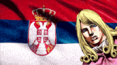 a drawing of a woman standing in front of a flag with the letters src on it