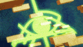 a green glowing symbol is surrounded by blocks