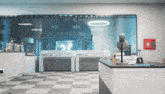 a computer generated image of a room with a fire alarm