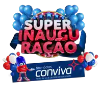 a sign that says super inaugura racao with balloons around it