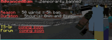 a screenshot of a minecraft game that says " advanced ban "
