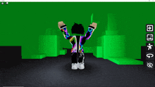 a person standing in front of a green screen in a roblox game