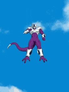 a cartoon character is flying through the air with a girl 's face in the background