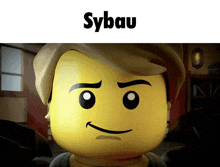 a picture of a lego man with the word sybau on top