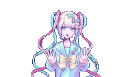 a pixel art of a girl with pigtails and a bow in her hair