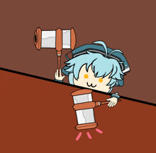 a cartoon of a girl holding a hammer with a smiley face on her face