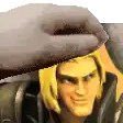 a close up of a man 's face with a hat on .