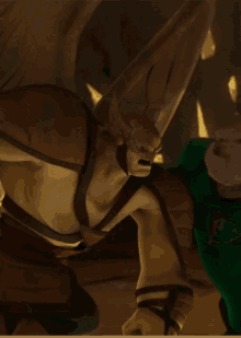 a cartoon character in a green shirt is standing next to another character