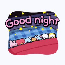a sticker that says good night with a bunch of animals sleeping