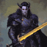 a man with horns is holding a sword in his hand