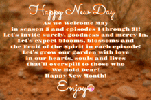 a happy new day message with a picture of a desert
