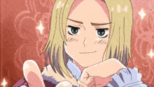 a cartoon character with blonde hair and green eyes giving the thumbs up
